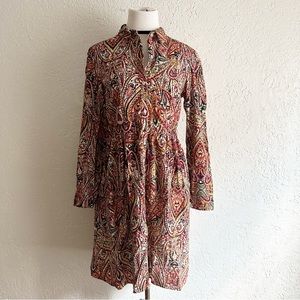 Bohemian style soft corduroy paisley print dress
